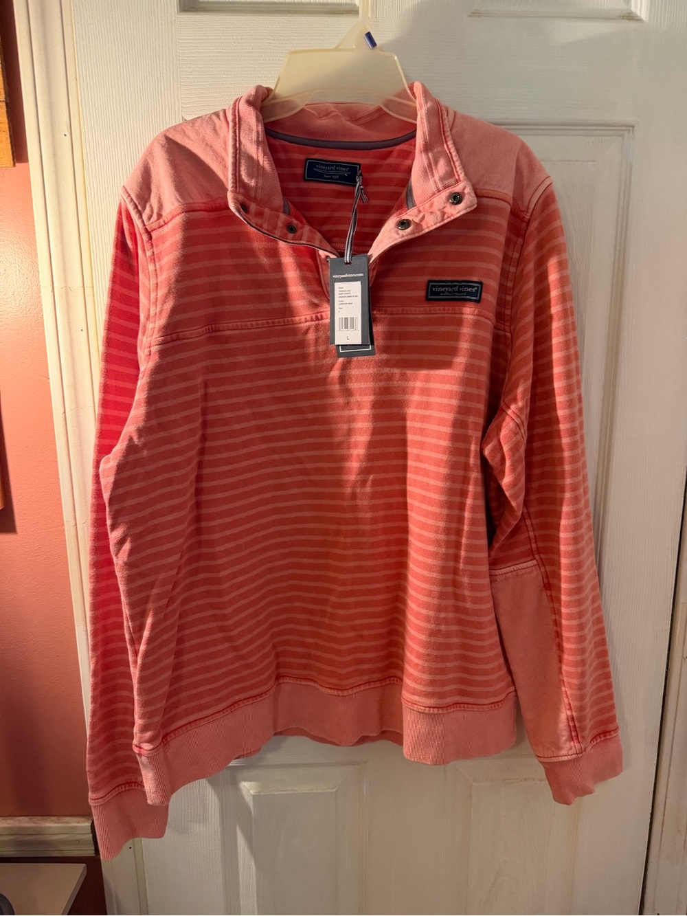 Vineyard Vines Coral Striped Zip Mock-Neck Sweater